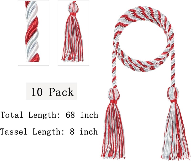 D DODOU 10 Pieces Graduation Cords Polyester Graduation Honor Braided Cords with Sewing Tassels for Bachelor, Master, Doctor 68" Long (Red SkyBlue White) - Image 3